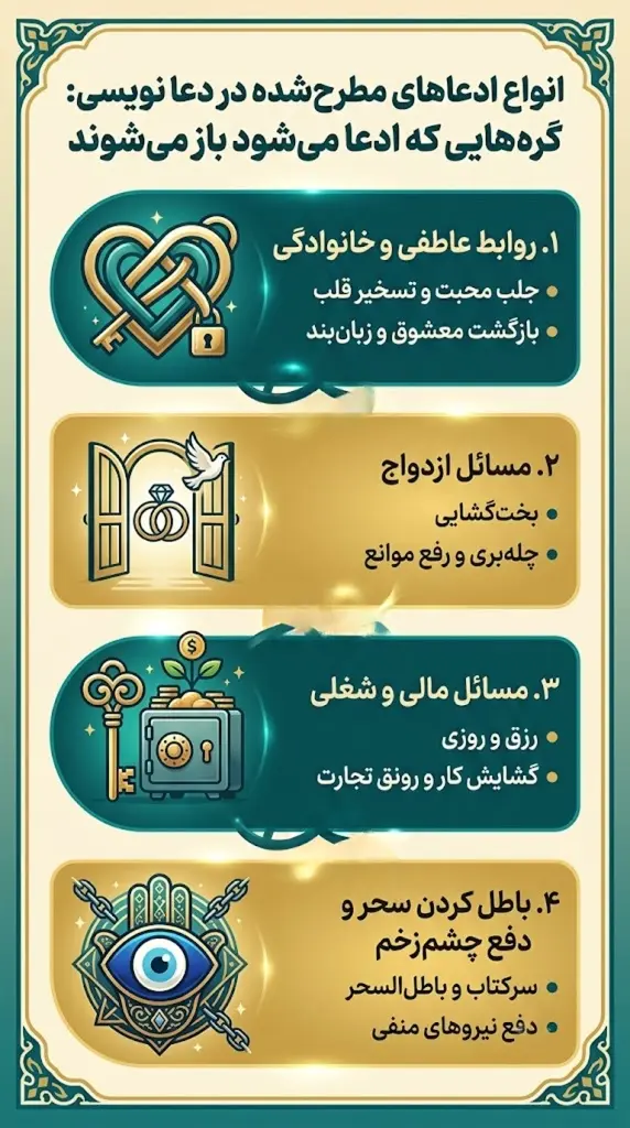 انواع ادعاهای مطرح‌شده در دعا نویسی